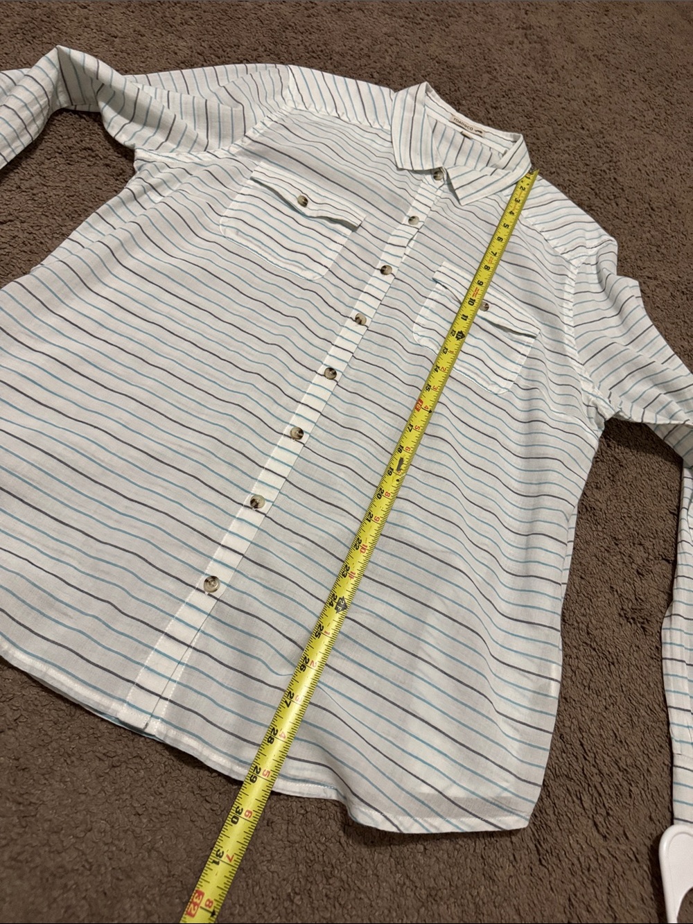 Toad & Co Organic Cotton Button Up-XL-Slightly Sheer-White/Blue-Lightweight-EUC - Picture 11 of 16